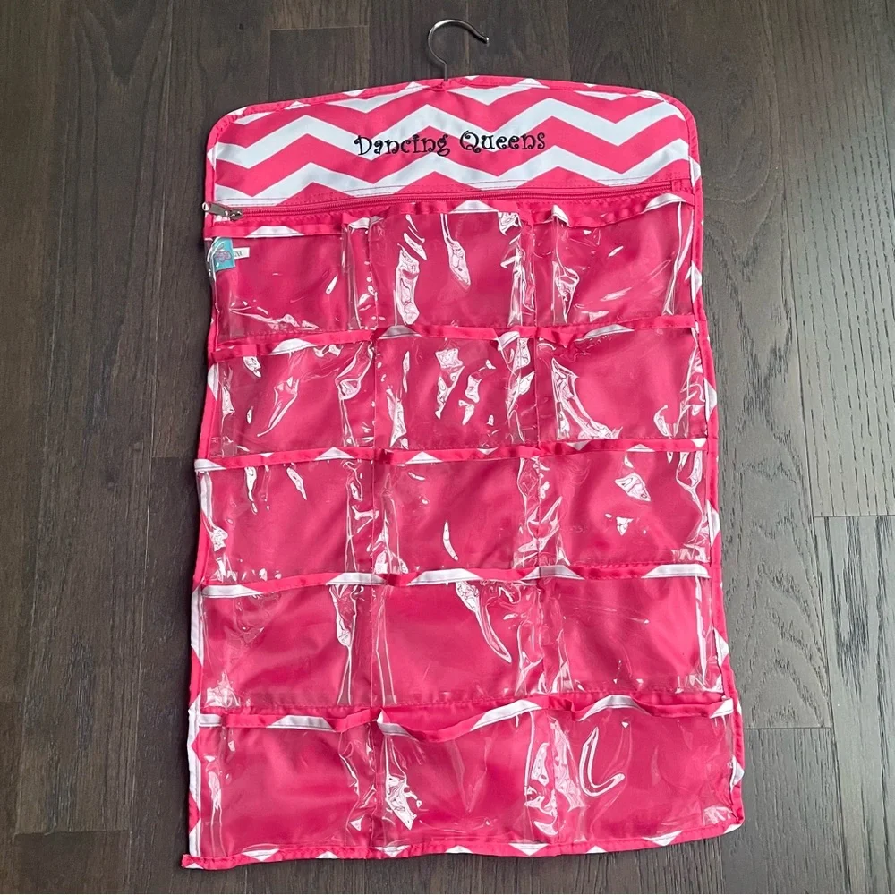 Pink Hanging Organizer with Clear Pockets